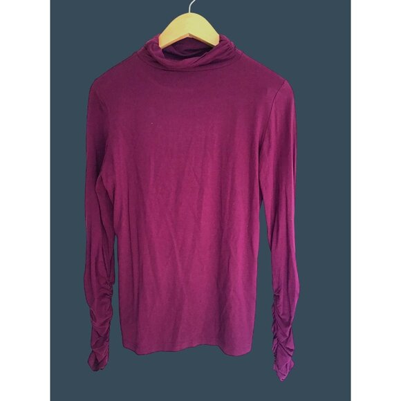 Venus Womens Long Sleeve Ruched Purple Top Size M - Picture 2 of 7